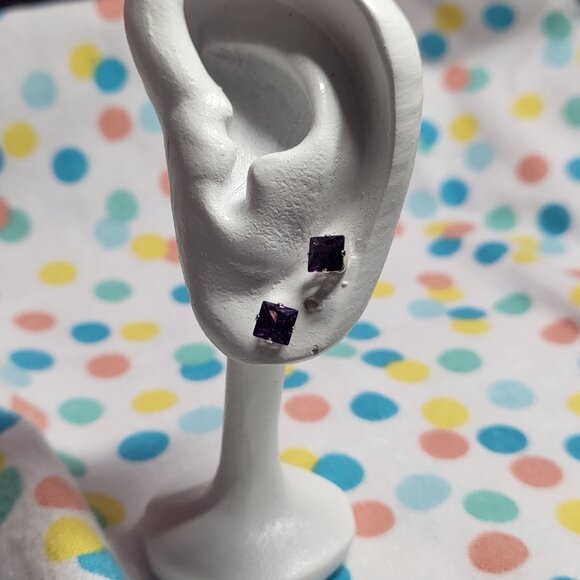 Amethyst Sterling Silver Square Studs - Picture 3 of 5